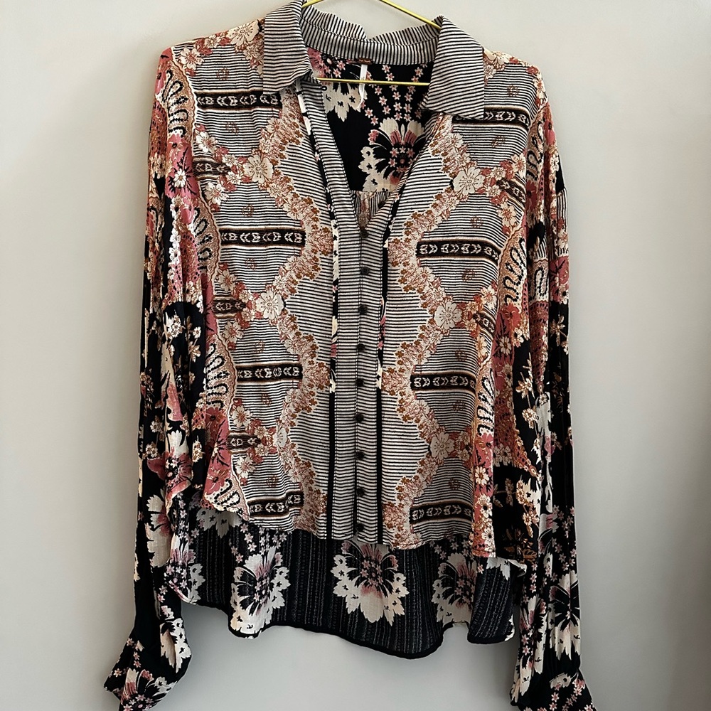 Free People Asymmetrical Blouse with Notched Collar